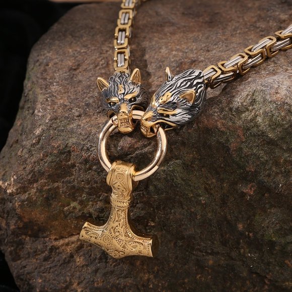 Stainless Steel Nordic Viking Wolf Head Necklace - Picture 4 of 5